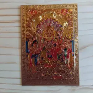 Golden sticker with Lord Narasimha, Lakshmi devi and Prahlad maharaja (6x8.5 cm)